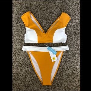 CUPSHE mustard and white bikini